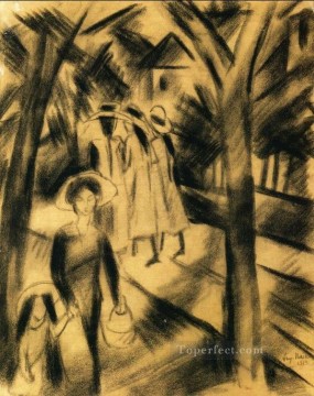 Mujer con niño y niñas en una carretera August Macke Pinturas al óleo